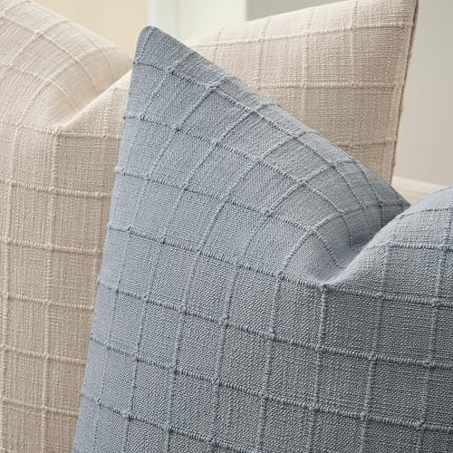 ZeeMart 2Pk Heavy Weight Artisanal Grid Pillow Covers 24x24in Chambray - color: Chambray, size: 24" x 24" (Pack of 2)