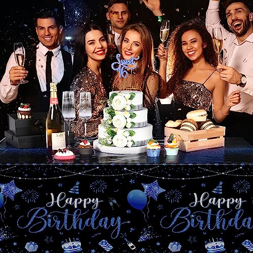 Tudomro 3 Pcs Plastic Happy Birthday Party Tablecloths,Black Blue - color: Black Blue