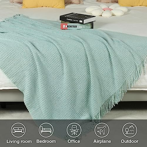 Blagic Wheat Textured Knit Throw Blanket for Couch,Blue and White,50"x60" - color: I-blue & White, size: 50 × 60 in
