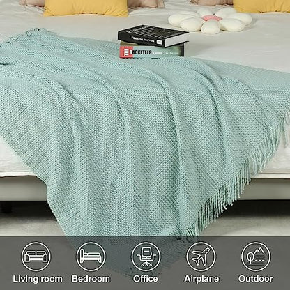 Blagic Wheat Textured Knit Throw Blanket for Couch,Blue and White,50"x60" - color: I-blue & White, size: 50 × 60 in