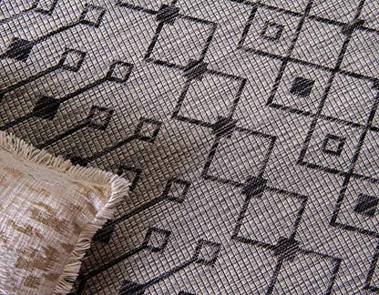 Unique Loom Outdoor Trellis Collection Area Rug - Tribal Trellis (2' x 6' 1" Runner, Gray/ Black) - color: Gray/Black, size: 2' x 6'1" (Runner)