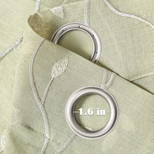 jinchan Green Leaf Voile Embroidered Curtains 63 Inch Grommet Top 2 Panels - color: Vine Grommet Green, size: 55"W x 63"L (Pack of 2)