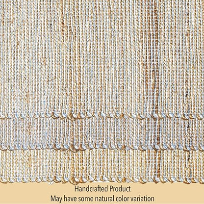 Chardin Home Natural Jute Table Runner, 13x90 Inch, Sky Blue-White - color: Natural Jute-sky Blue-white, size: 13x90 Inch.