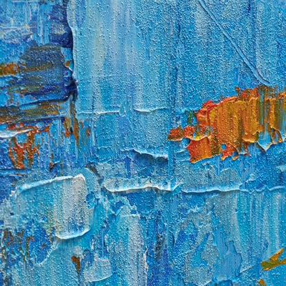 Modern Abstract Blue Textured Oil Painting Canvas Wall Art for Living Room - color: Blue White, size: 24"L x 36"W