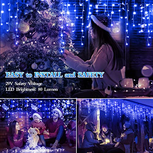 FLVOECN 98FT 960 LED Christmas Lights, Waterproof 8 Modes Ice Lights for Outside with Memory and Timer Hanging Fairy Lights Plug-in Curtain String Lights for Holiday Party Wedding Home (Blue) - color: Grass Green