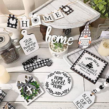 FairySandy 11 Pcs Tiered Tray Decor Farmhouse Set, Buffalo Plaid - style: Buffalo Plaid