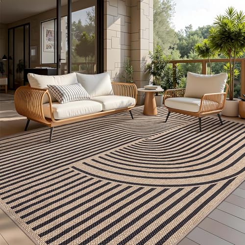 Tangsoo Easy Jute 5x7 Large Washable Non-Slip Area Rug for Dining Room - color: Black, size: 5x7ft