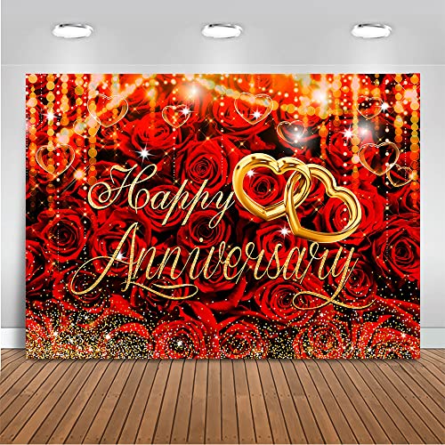 Mocsicka Happy Anniversary 배경, 레드, 2.1x1.5m(7x5피트) - color: 레드, size: M-(82x60 inch)