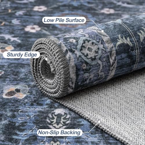 Tangsoo 2.6x12 Washable Long Runner Rug for Hallway Non Slip - color: Distressed Blue Black, size: 2'6" X 12' (Runner)