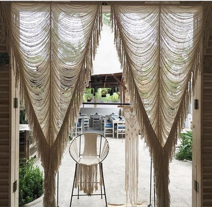 2pcs Macrame Curtain Ivory Boho Woven Door Curtain Room Divider 41"W *75"L - color: Ivory1*2