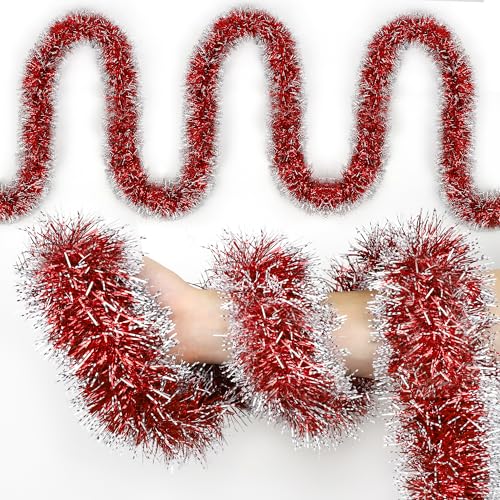 50FT Red Christmas Tinsel Garland Christmas Tree Decoration - color: Red White