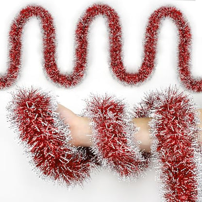 50FT Red Christmas Tinsel Garland Christmas Tree Decoration - color: Red White