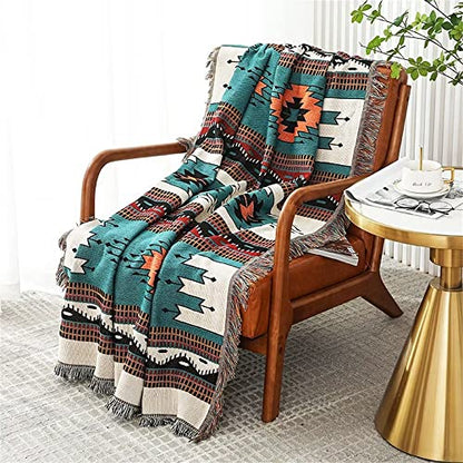 Homesy Aztec Throw Blanket Native Southwestern Bed Blankets 51"x63" Green - color: Green, size: 51"x63"