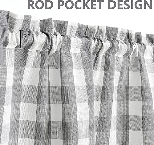 Amzdecor Grey White Buffalo Plaid Valance Semi Sheer Cafe Curtain 55"x15" - color: Silver/Gray