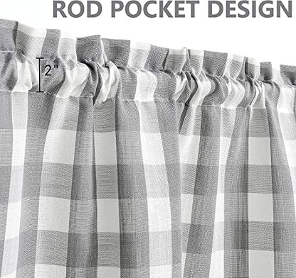 Amzdecor Grey White Buffalo Plaid Valance Semi Sheer Cafe Curtain 55"x15" - color: Silver/Gray
