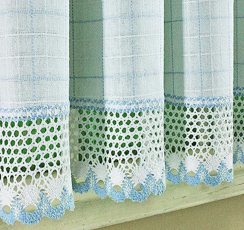 Today's Curtain Adirondack 2-Tone Crochet Tier 24", White/Blue, 60W x 24L - color: White/ Blue, size: 60"W x 24"L (Pack of 1)