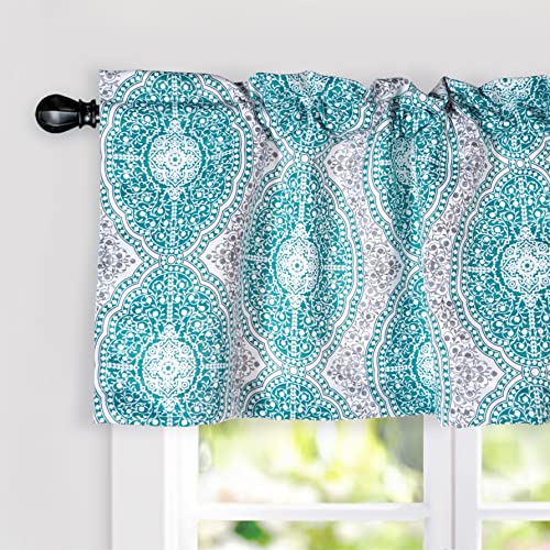 DriftAway Adrianne Damask and Floral Pattern Window Curtain Valance Single 52 Inch by 18 Inch Plus 2 Inch Header Teal Blue - color: Adrianne-teal