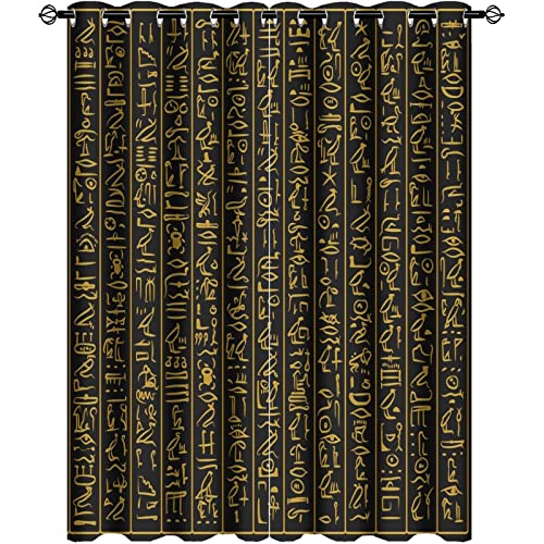 Vintage Egypt Curtains - Abstract Egyptian Ancient Culture Black Gold Hieroglyph Symbol Window Curtain Room Darkening Blackout Curtains Thermal Insulated Grommet Curtains 2 Panels 54L x 21W - color: Vintage Egypt, size: 42"W x 54"L (Pack of 1)