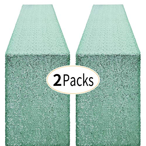 Pufogu 12 x 72 inches Mint Green Sequin Table Runner, 2 Packs - color: Mint Green