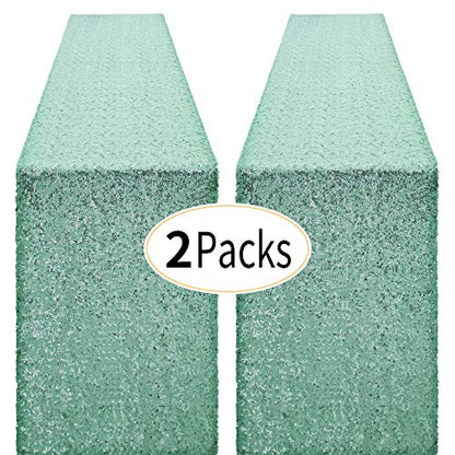 Pufogu 12 x 72 inches Mint Green Sequin Table Runner, 2 Packs - color: Mint Green