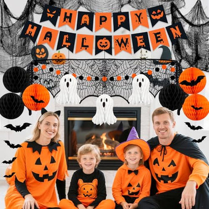 Halloween Party Decorations, 29Pcs Halloween Indoor Decorations Kit with Mantel Scarf Creepy Cloth Fabric Hanging Ghost Happy Halloweens Banner 3D Bat Stickers for Home Fireplace Wall Decor