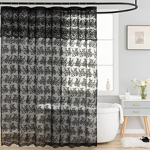 TUDECO Black Lace Shower Curtain with Valance, Gothic Style, 72 x 72 Inch - color: Black, size: 72"W x 72"L (Pack of 1)