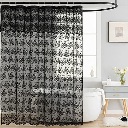 TUDECO Black Lace Shower Curtain with Valance, Gothic Style, 72 x 72 Inch - color: Black, size: 72"W x 72"L (Pack of 1)