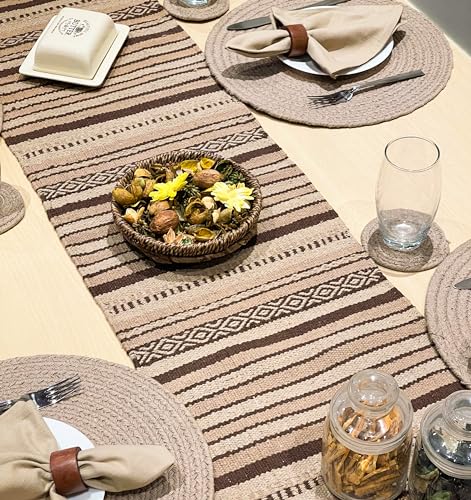 CHARDIN HOME Tonal Browns Boho Table Runner | Cotton Farmhouse Table Linen 13x72 Inches| Machine Washable, Durable and Easy to Combine - color: Tonal Browns, size: 13x72 Inch.