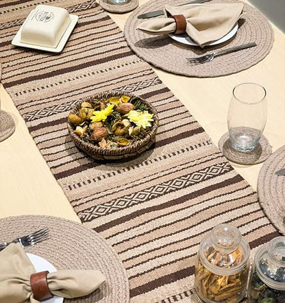 CHARDIN HOME Tonal Browns Boho Table Runner | Cotton Farmhouse Table Linen 13x72 Inches| Machine Washable, Durable and Easy to Combine - color: Tonal Browns, size: 13x72 Inch.