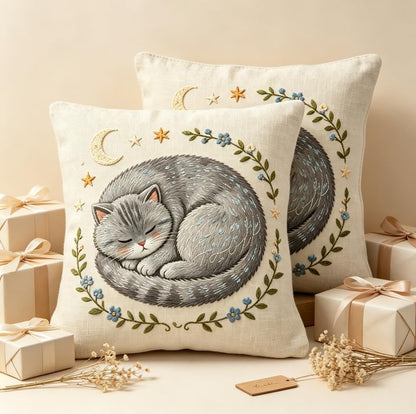 18x18 Inch Cute Cat Linen Throw Pillow Covers Set of 2 - color: A20016, size: 18" x 18" (Pack of 2)