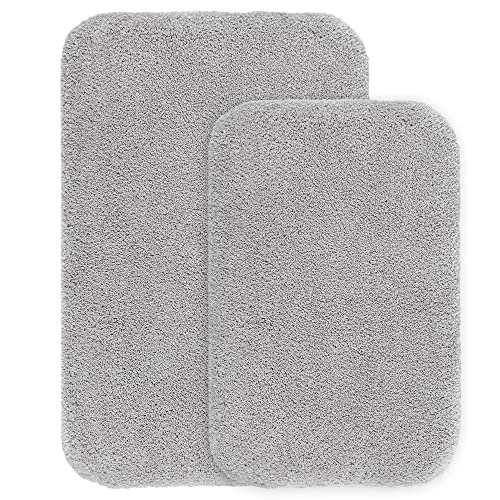 VANZAVANZU Bathroom Rug Set - 2 Piece Non Slip Extra Soft Absorbent Bath Mats - Microfiber Shaggy Thick - Machine Washable (16"x24" Plus 20"x32", Light Gray) - color: Light Gray, size: 16"x24" Plus 20"x32"