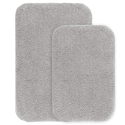 VANZAVANZU Bathroom Rug Set - 2 Piece Non Slip Extra Soft Absorbent Bath Mats - Microfiber Shaggy Thick - Machine Washable (16"x24" Plus 20"x32", Light Gray) - color: Light Gray, size: 16"x24" Plus 20"x32"