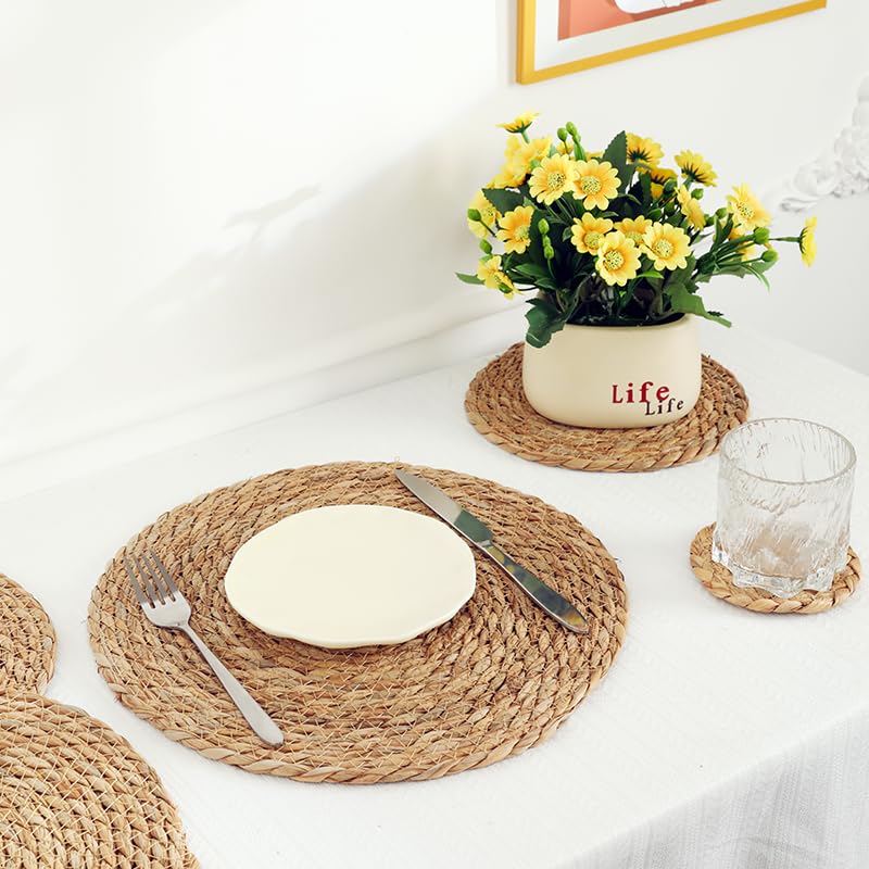 13.8 Inch Woven Placemats Set of 4,Lagre Rattan Placemats Wicker Place Mats - size: 13.8 inch 4pcs