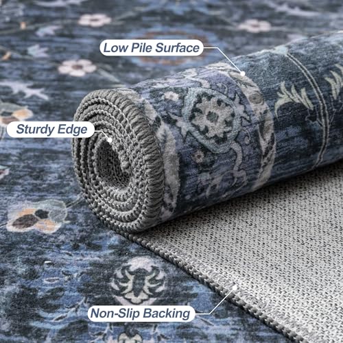 Tangsoo 2x6 Washable Runner Rug Non Slip,Blue Runner Rugs for Hallway - color: Distressed Blue Black, size: 2' X 6' (Runner)