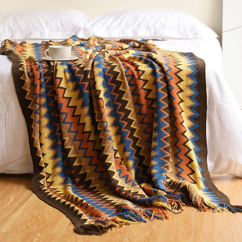 Throw Blanket Bohemian Knitted with Tassel 50x60 Inch (Coffee) - color: Coffee