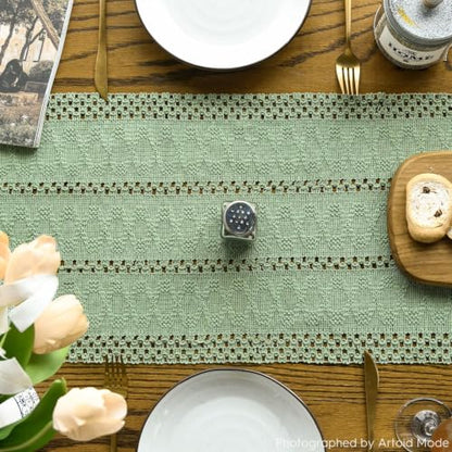 Artoid Mode Light Green Woven Farmhouse Hollow Table Runner 12x36 Inch - color: Light Green, size: 12" x 36", Table Runner