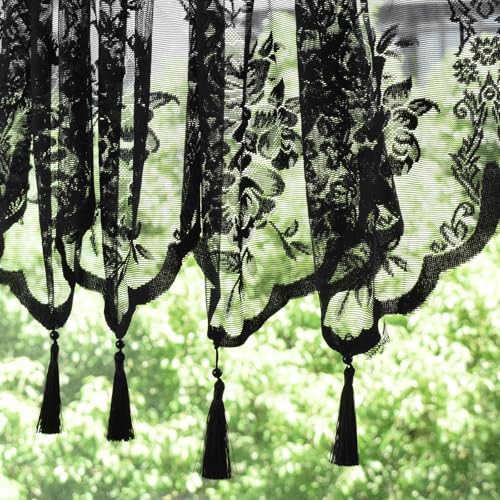 Molaxhome Homey Sheer Embroidered Flowers Vine Valance Window Treatment - color: A634black, size: 52"W x 18"L (Pack of 1)