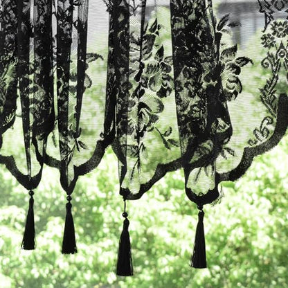 Molaxhome Homey Sheer Embroidered Flowers Vine Valance Window Treatment - color: A634black, size: 52"W x 18"L (Pack of 1)