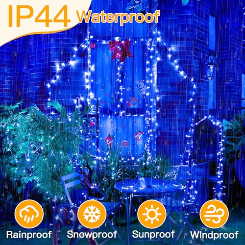 Ollny Blue Christmas Lights Outdoor, 400LED 131FT String Lights with Remote - color: Blue, size: 400 LEDs