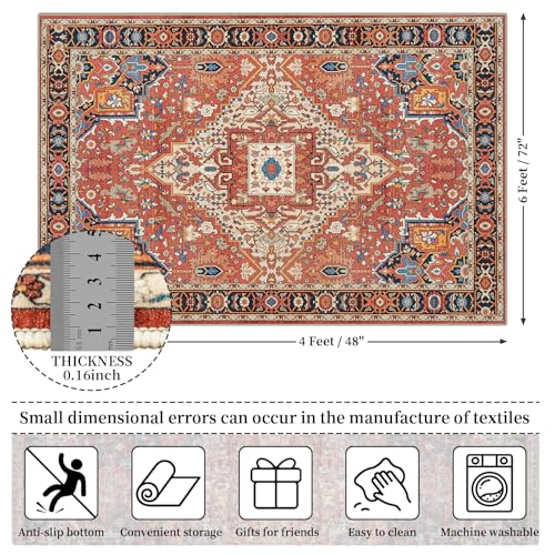 Amearea Vintage Design Area Rug for Living Room, 4x6 Orange Bedroom Rug - color: Orange, size: 4' X 6' (Rectangular)