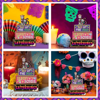 Britimes Halloween Tiered Tray Decor Set, 4 Pack, Wooden Table Sign - style: Day of The Dead
