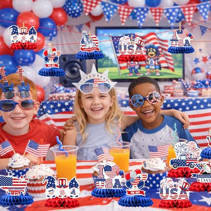 4th of July Honeycomb Centerpieces - 9PCS Patriotic Themed Table Decorations, Red White Blue Independence Day Party Supplies for Patriotic Events American Theme Gatherings - style: Independence Day