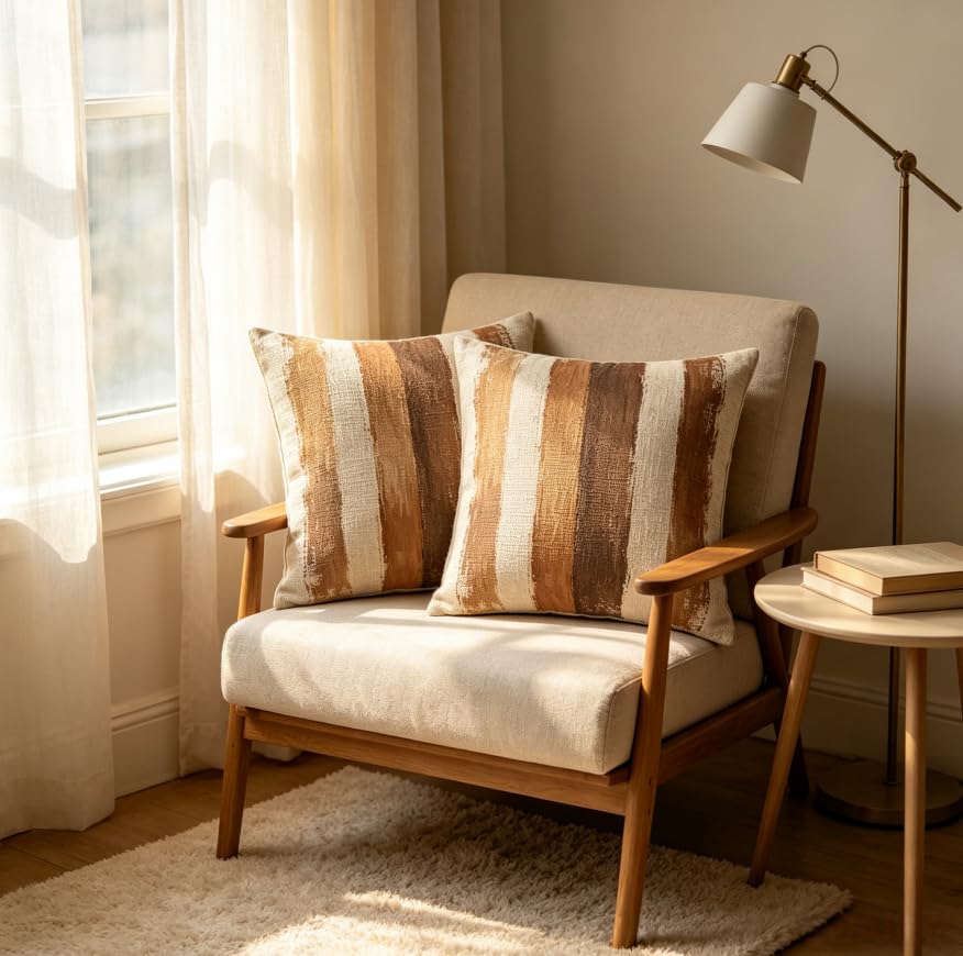 Linen Throw Pillow Covers Brush Stripe 18x18in Set of 2 - color: A20002, size: 18" x 18" (Pack of 2)
