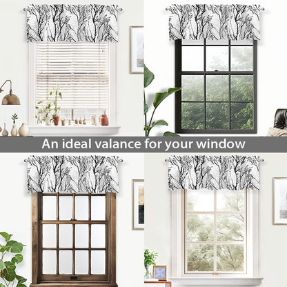DriftAway Tree Branch Lined Valance Double Layer Blackout Thermal Insulated Abstract Ink Printing Window Curtain Valance Rod Pocket 52 Inch by 14 Inch Plus 2 Inch Header Black White 1 Pack - color: Black White, size: 52"W x 14"L (Pack of 1)