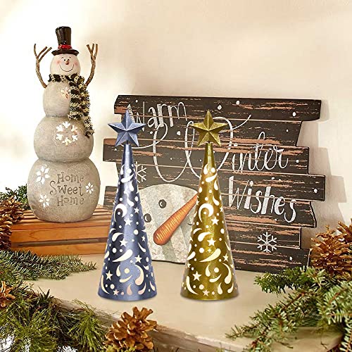 YEAHOME Christmas Decorations Indoor, 2 Pack Lighted Christmas Table Decor with Star and LED Lights Battery Operated Home Decor, Xmas Holiday Wedding Party Tabletop Desk Ornament (Gold, Silver)
