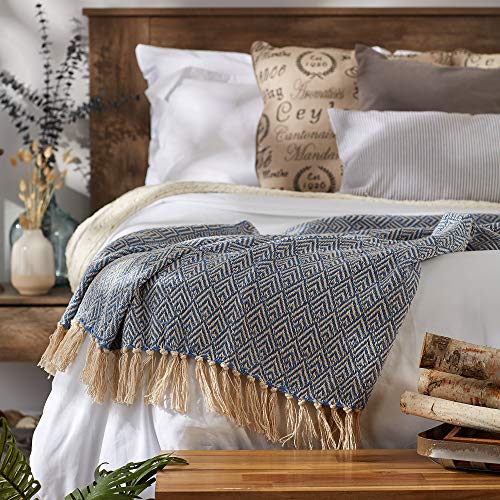 DII Diamond Throw Collection Cotton Woven, 50x60, Stonewash Blue - color: Stonewash Blue, size: 50x60"