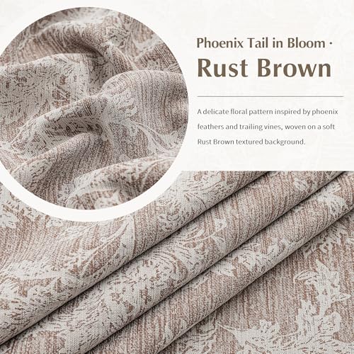 FMFUNCTEX Rust Brown Floral Jacquard Blackout Curtains, 63 Inches, 2 Panels - color: Rust Brown, size: 52"W x 63"L (Pack of 2)
