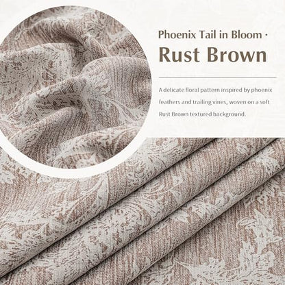 FMFUNCTEX Rust Brown Floral Jacquard Blackout Curtains, 96 Inches, 2 Panels - color: Rust Brown, size: 52"W x 96"L (Pack of 2)