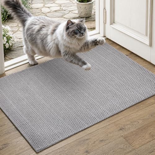 MatEssenz Entryway Rug 2' x 3', Washable Indoor Door Mat, Non Slip Low Profile Area Rug, Durable Herringbone Woven Farmhouse Rug for Front Door, Mudroom, Laundry Room, Grey - color: Grey, size: 2' x 3' (Rectangular)