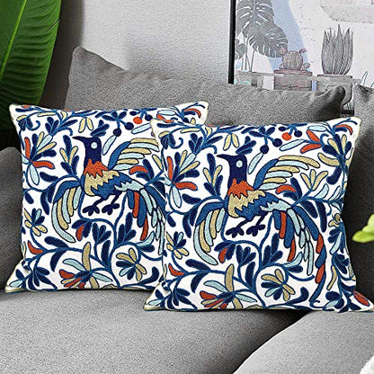 Alysheer Floral Embroidered Throw Pillow Cover 18"x 18" Set of 2, Blue Bird - color: Bird Blue, size: 18" x 18" (Pack of 2)